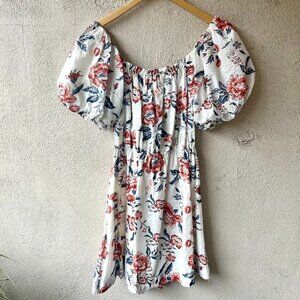 Lucky Brand Puff Sleeve Floral Cut Out Flare Dress Size Small